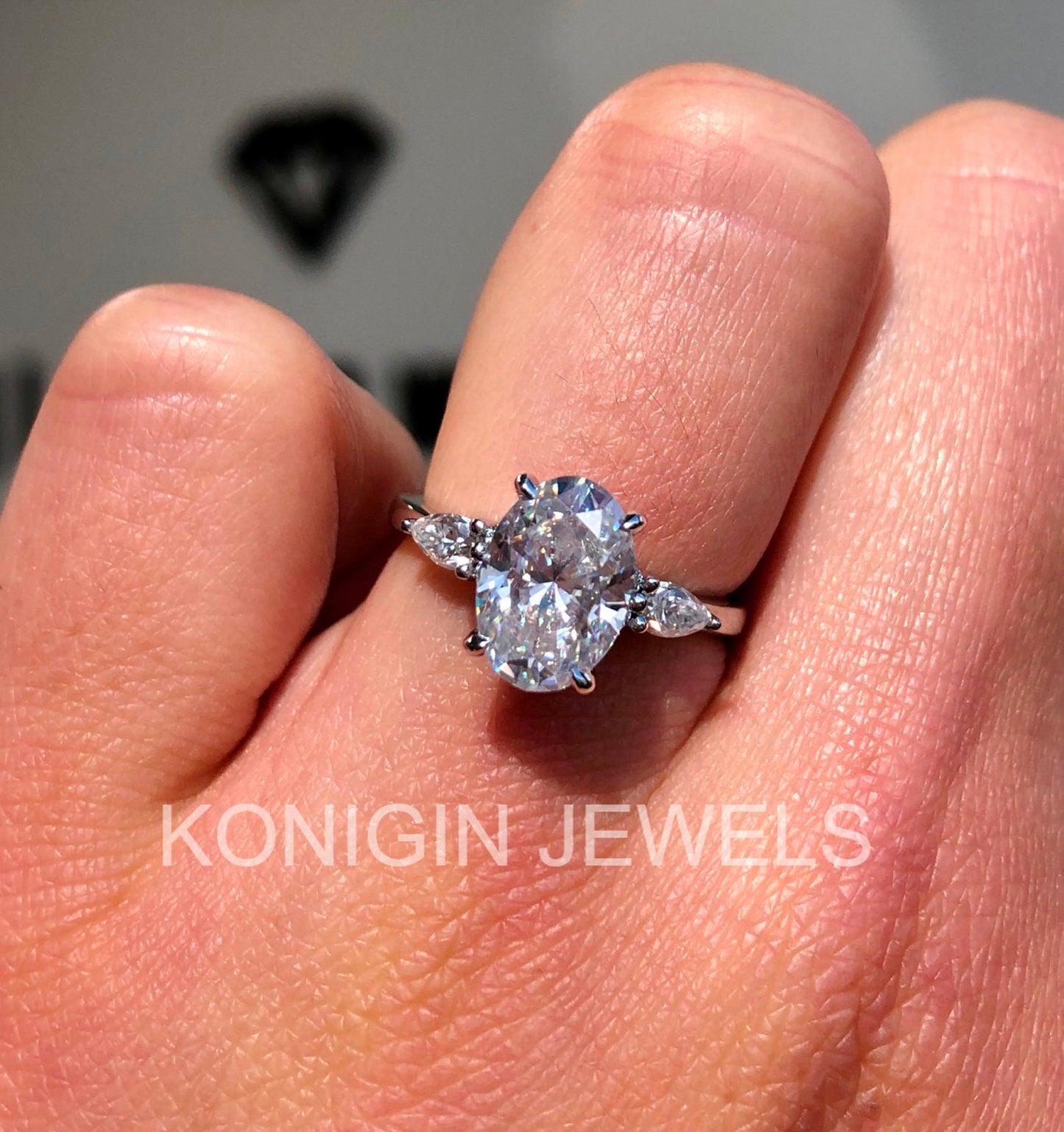 2CT Oval Shape Colorless Moissanite Diamond Trilogy Gold Ring For Women