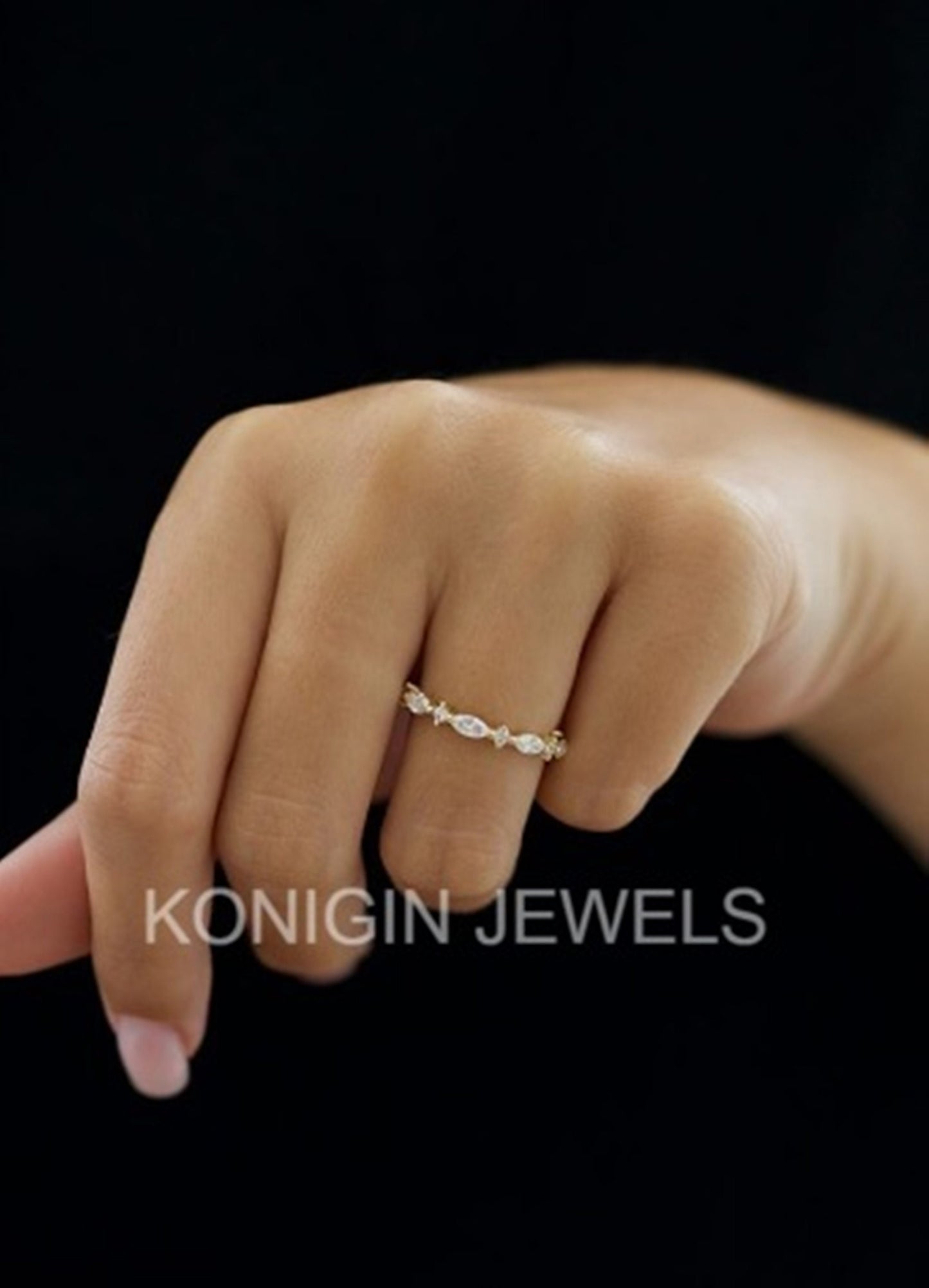 3.5mm Marquise Shape Colorless Moissanite Diamond Gold Band For Girls