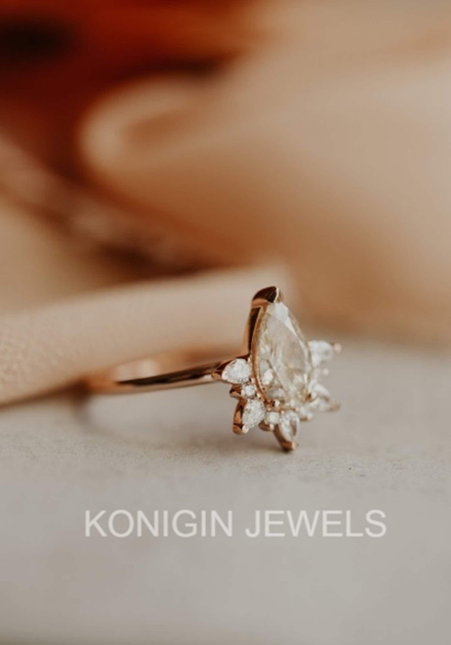 1CT Pear Shape Colorless Moissanite Diamond Gold Ring Gift For Her