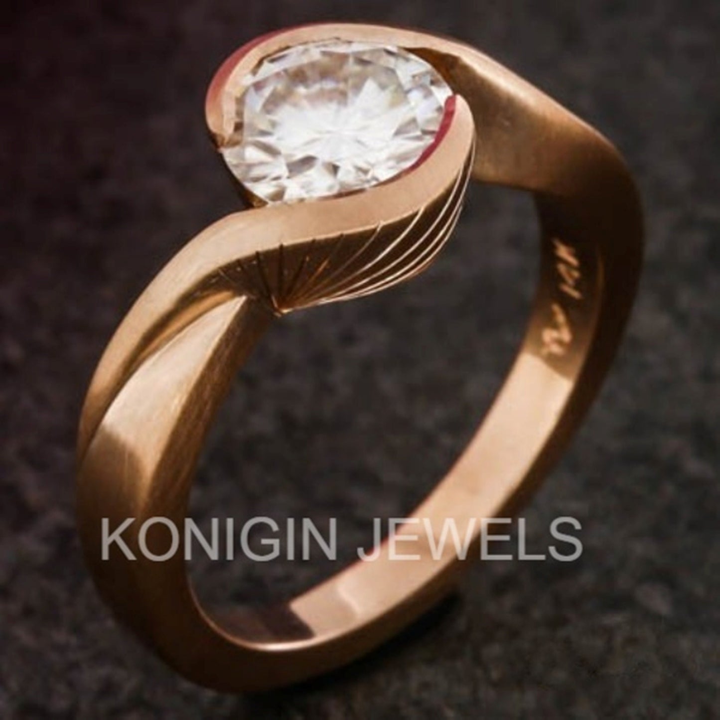 1CT Round Shape Colorless Moissanite Diamond Gold Ring For Girls