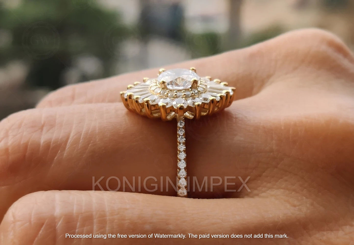 0.75CT Round With Baguette Shape  Moissanite Diamond Gold Designer wedding Ring For Her