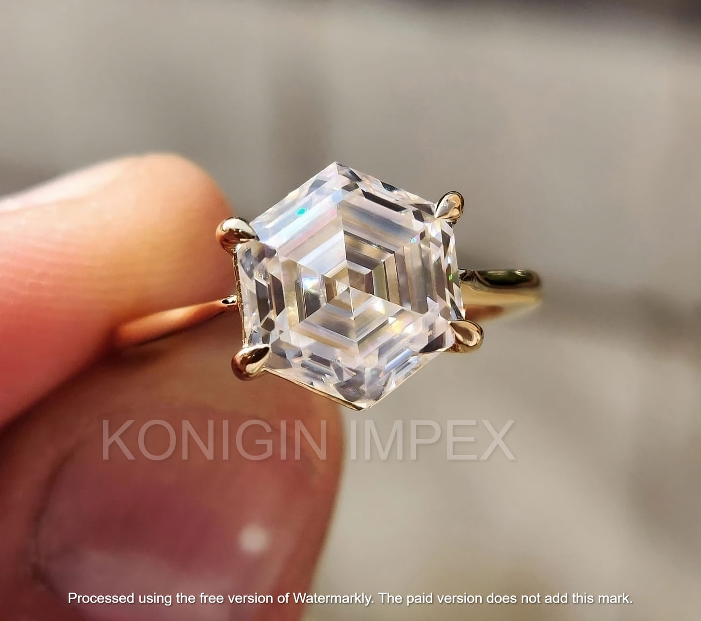 1 CT Colorless Hexagon Cut Moissanite Diamond Handmade Gold Ring For Mothers Day Gift