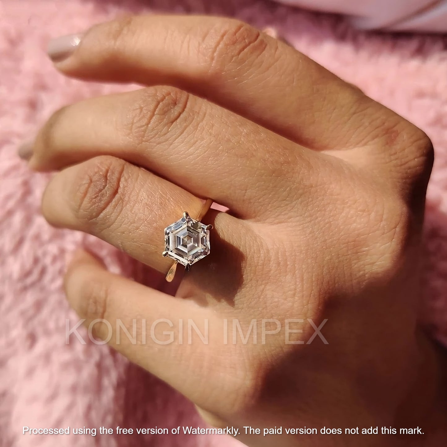 1 CT Colorless Hexagon Cut Moissanite Diamond Handmade Gold Ring For Mothers Day Gift