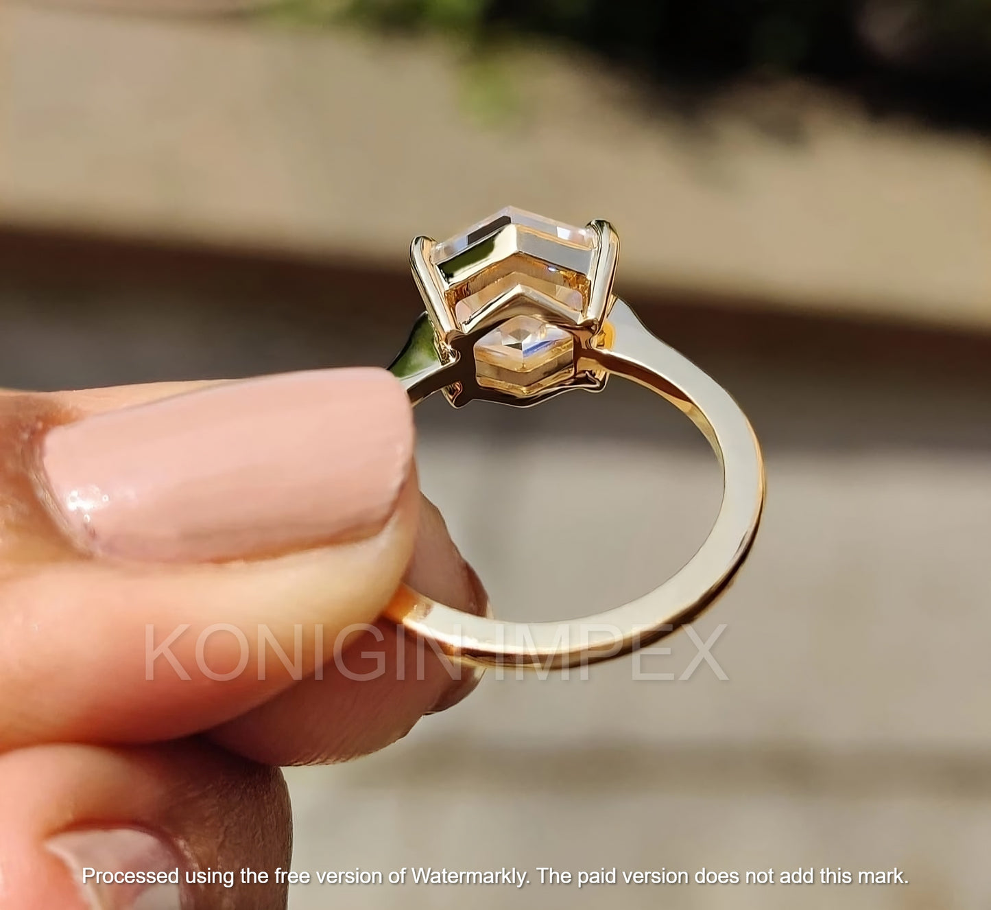 1 CT Colorless Hexagon Cut Moissanite Diamond Handmade Gold Ring For Mothers Day Gift