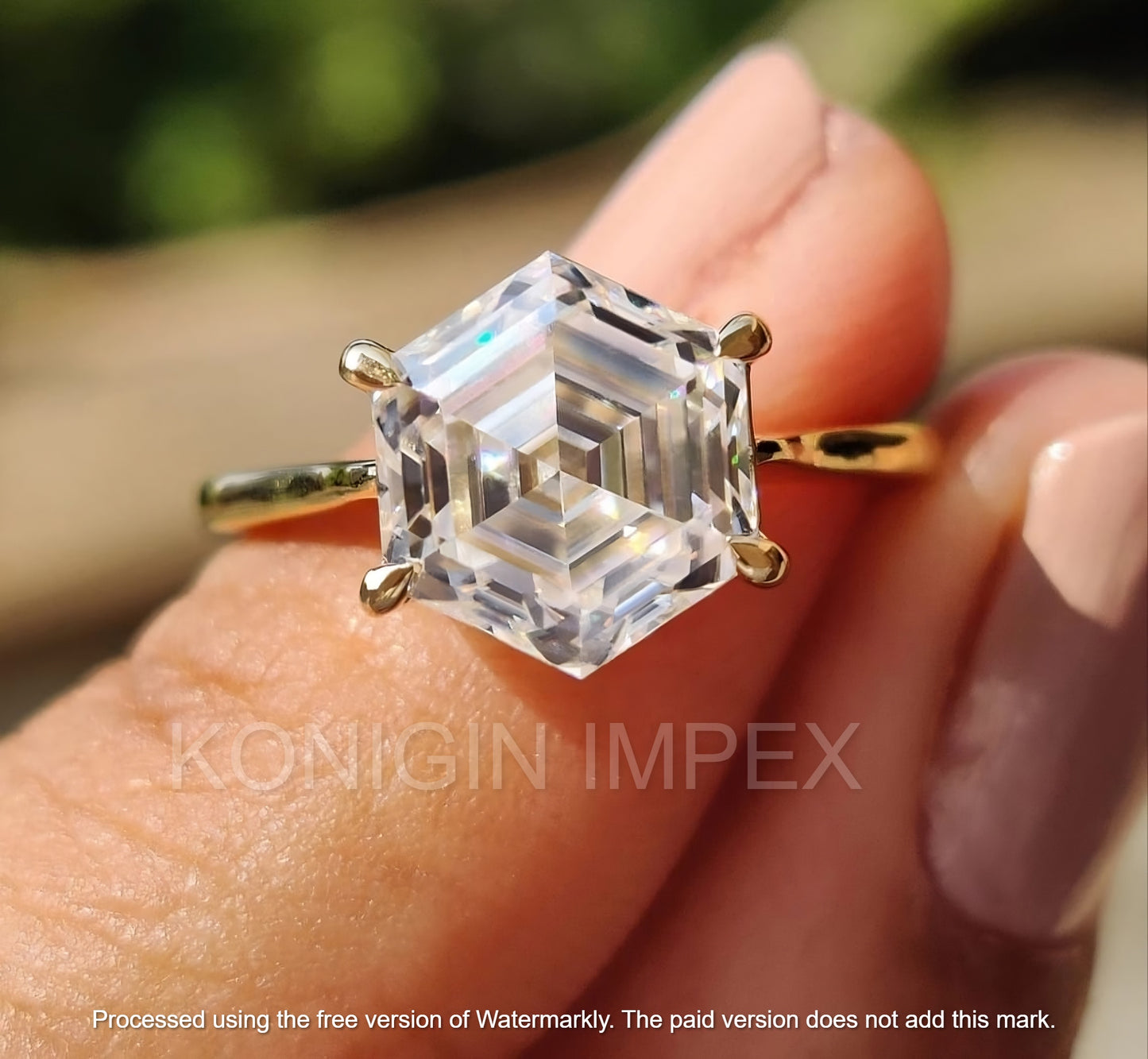 1 CT Colorless Hexagon Cut Moissanite Diamond Handmade Gold Ring For Mothers Day Gift