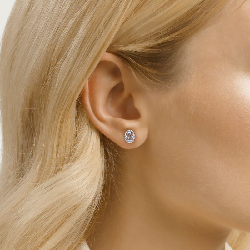 1CT Oval Shape Moissanite Diamond Halo Stud Earring For Her