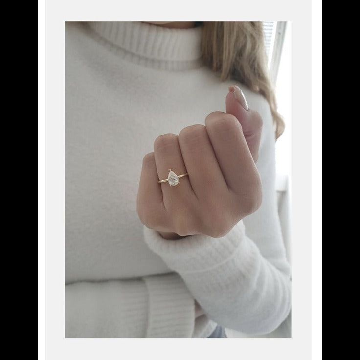 Pear Solitaire Ring