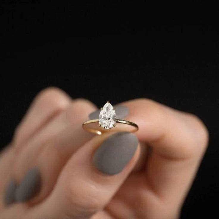 Pear Solitaire Ring