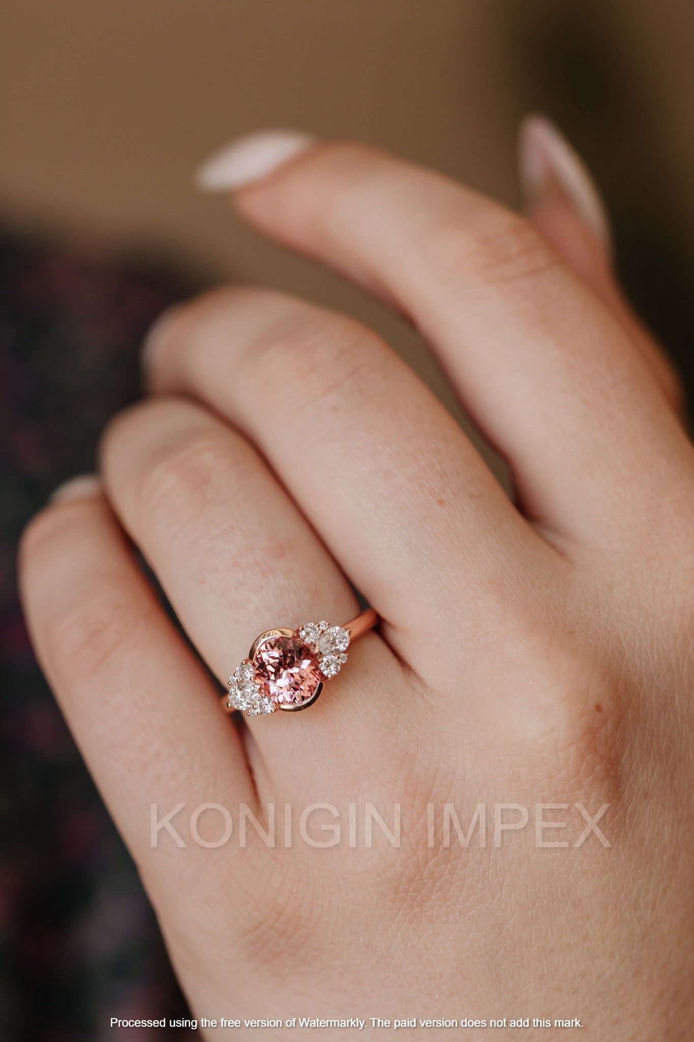 1 CT Pink Color Oval And 0.50 CT Colorless Pear Round Shape Moissanite Diamond Gold Designer Ring For Special Gift