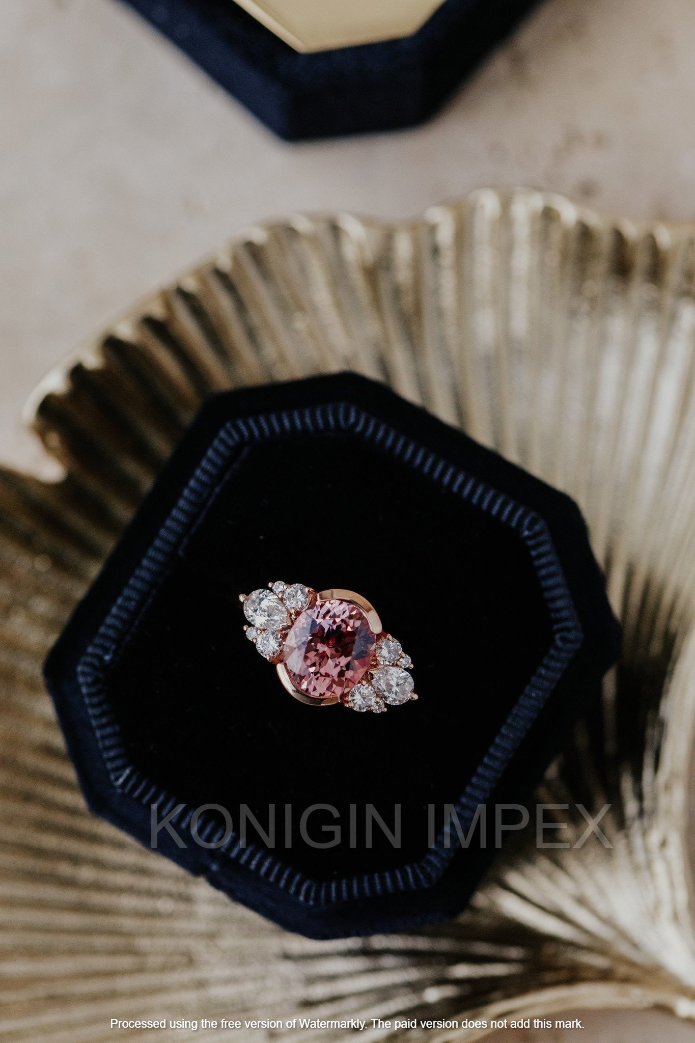 1 CT Pink Color Oval And 0.50 CT Colorless Pear Round Shape Moissanite Diamond Gold Designer Ring For Special Gift