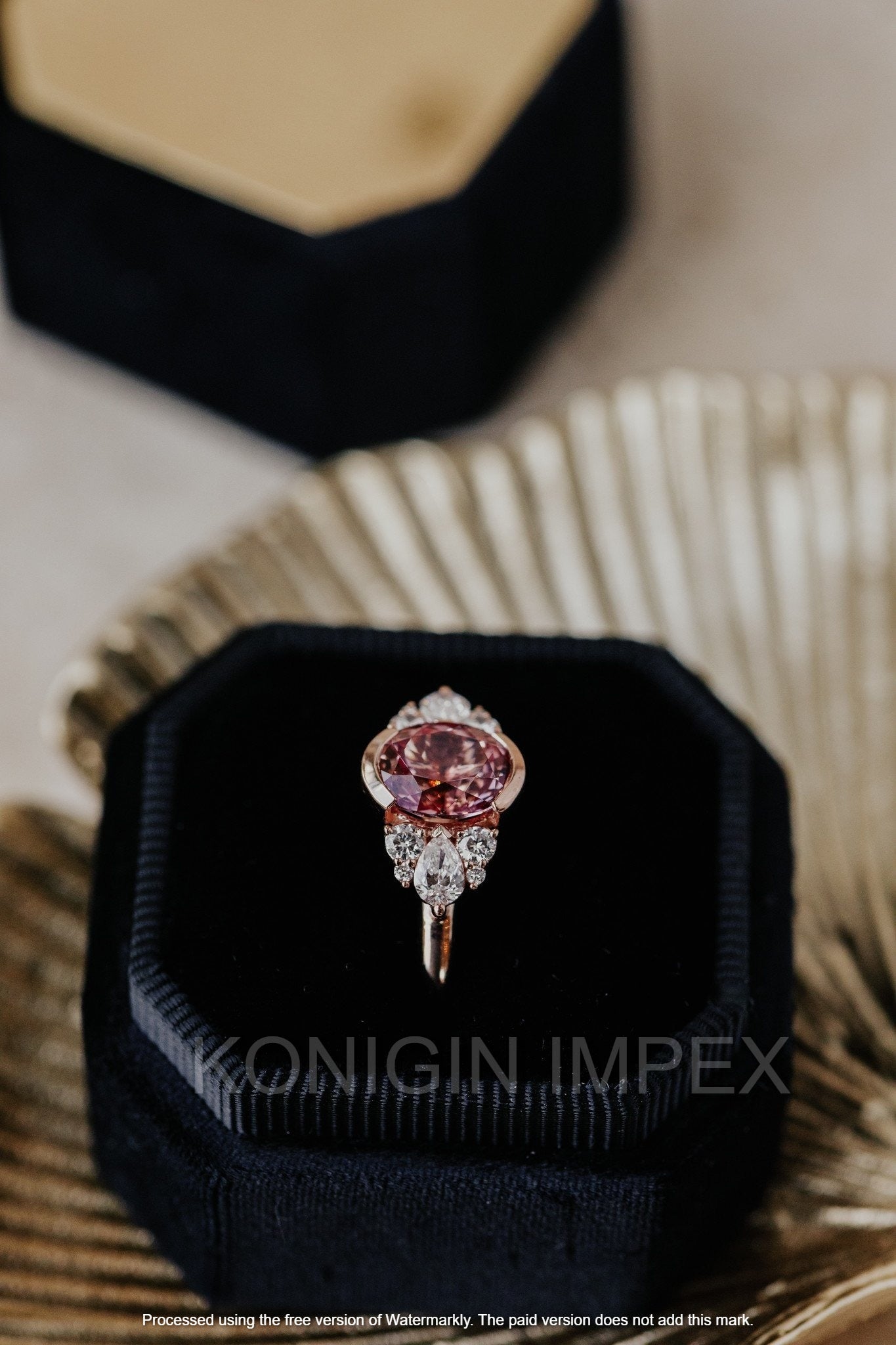 1 CT Pink Color Oval And 0.50 CT Colorless Pear Round Shape Moissanite Diamond Gold Designer Ring For Special Gift