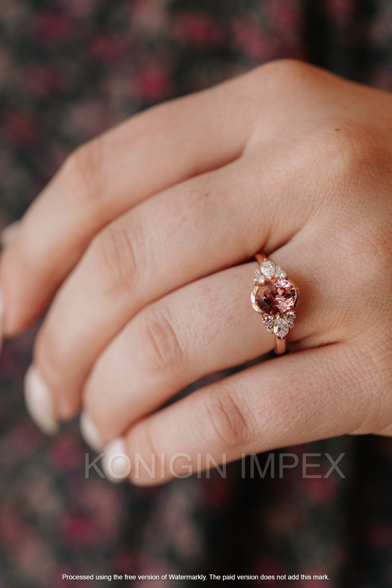 1 CT Pink Color Oval And 0.50 CT Colorless Pear Round Shape Moissanite Diamond Gold Designer Ring For Special Gift