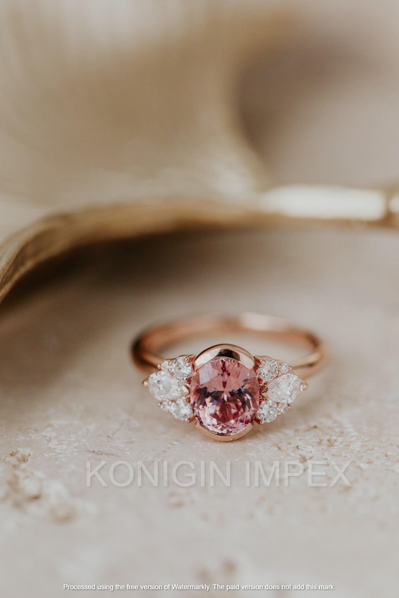 1 CT Pink Color Oval And 0.50 CT Colorless Pear Round Shape Moissanite Diamond Gold Designer Ring For Special Gift