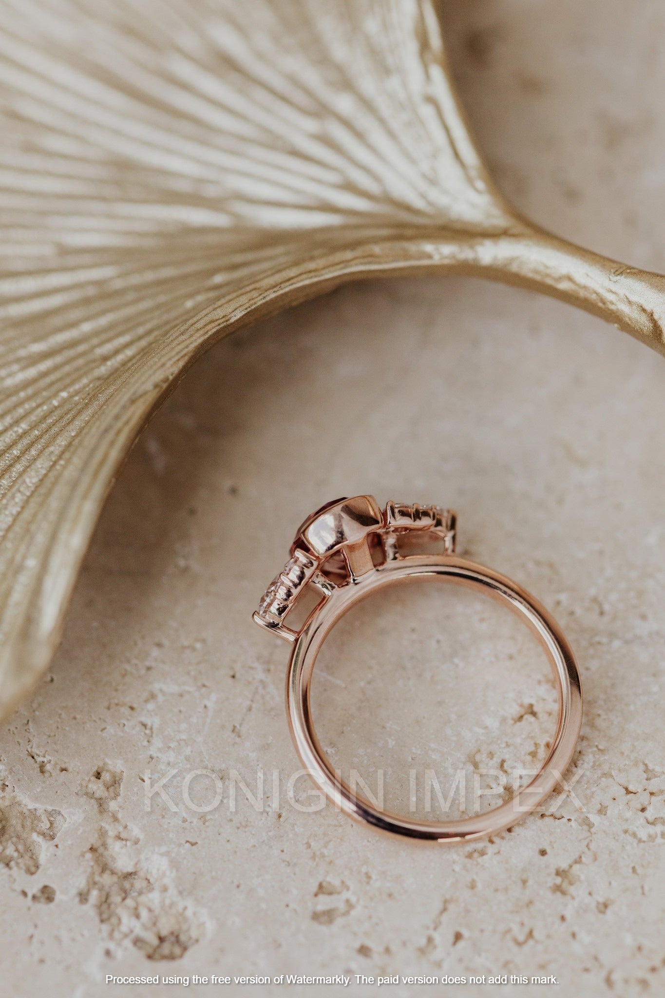 1 CT Pink Color Oval And 0.50 CT Colorless Pear Round Shape Moissanite Diamond Gold Designer Ring For Special Gift