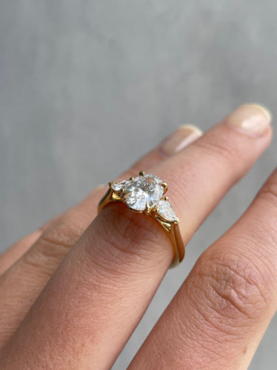 Oval With Pear Trilogy Gold Engagement Ring