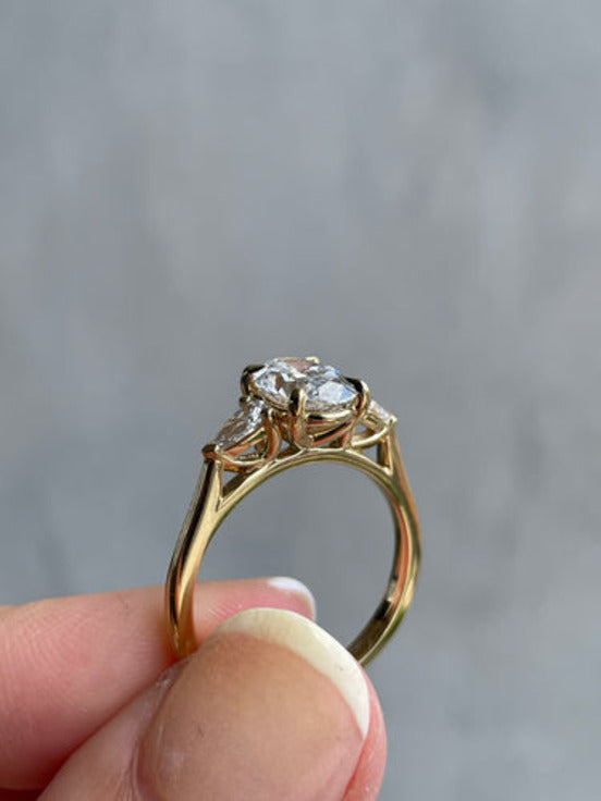 Oval With Pear Trilogy Gold Engagement Ring