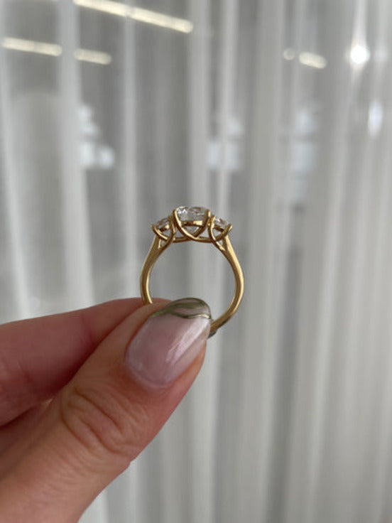 Round Shape Three Stone Gold Engagement Ring For Her