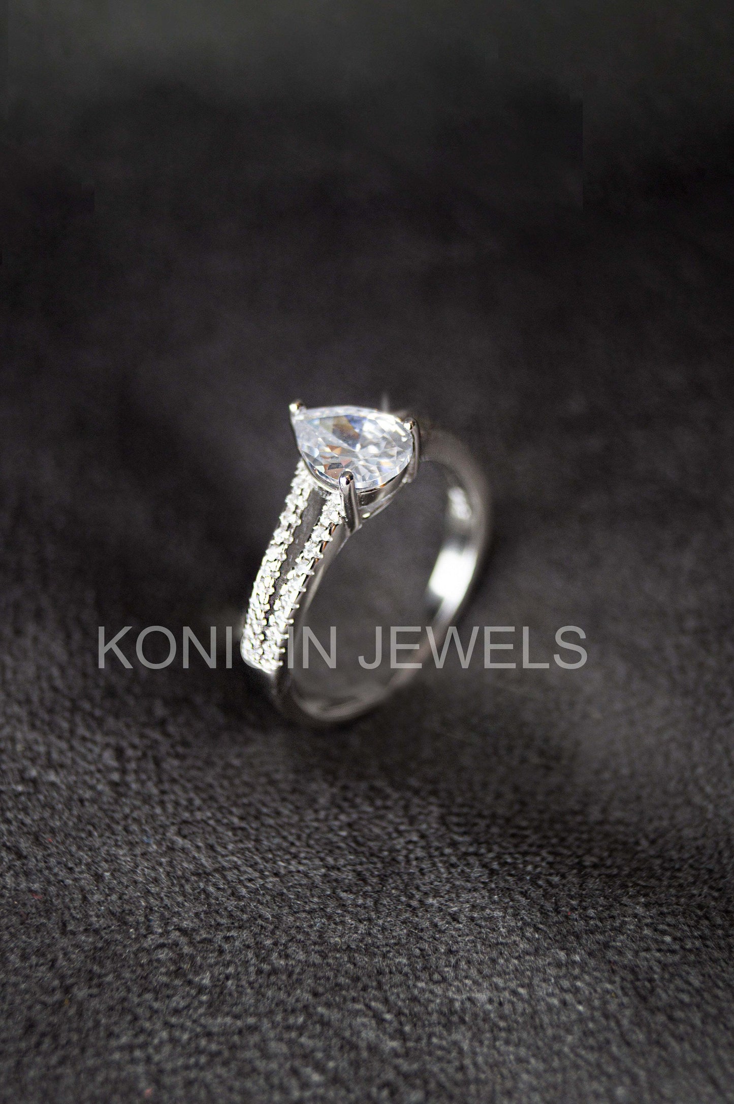 2 CT Pear Shape Colorless Moissanite Diamond Solitaire Statement Ring