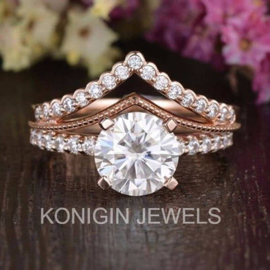 1.25CT Round Shape Colorless Moissanite Diamond Gold Bridal Ring For Women