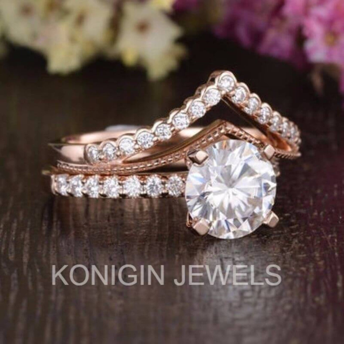 1.25CT Round Shape Colorless Moissanite Diamond Gold Bridal Ring For Women