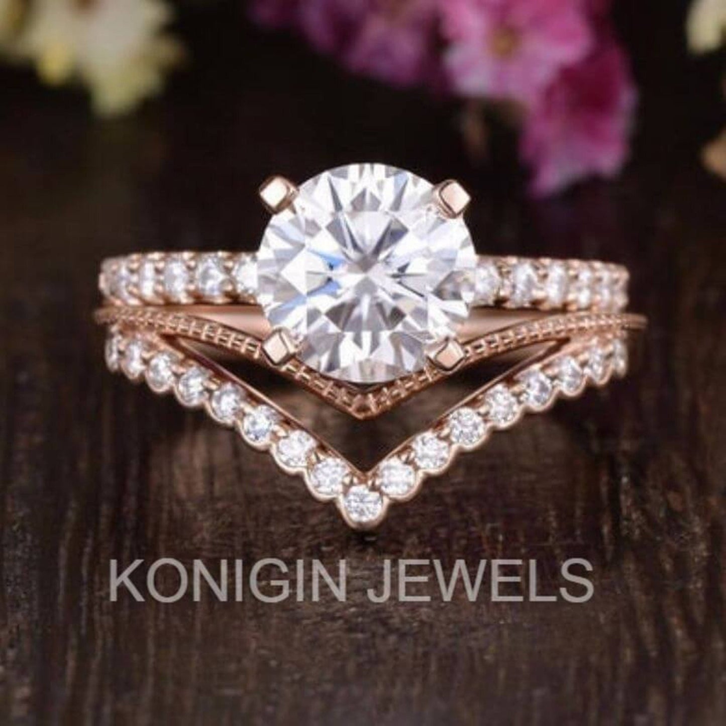 1.25CT Round Shape Colorless Moissanite Diamond Gold Bridal Ring For Women