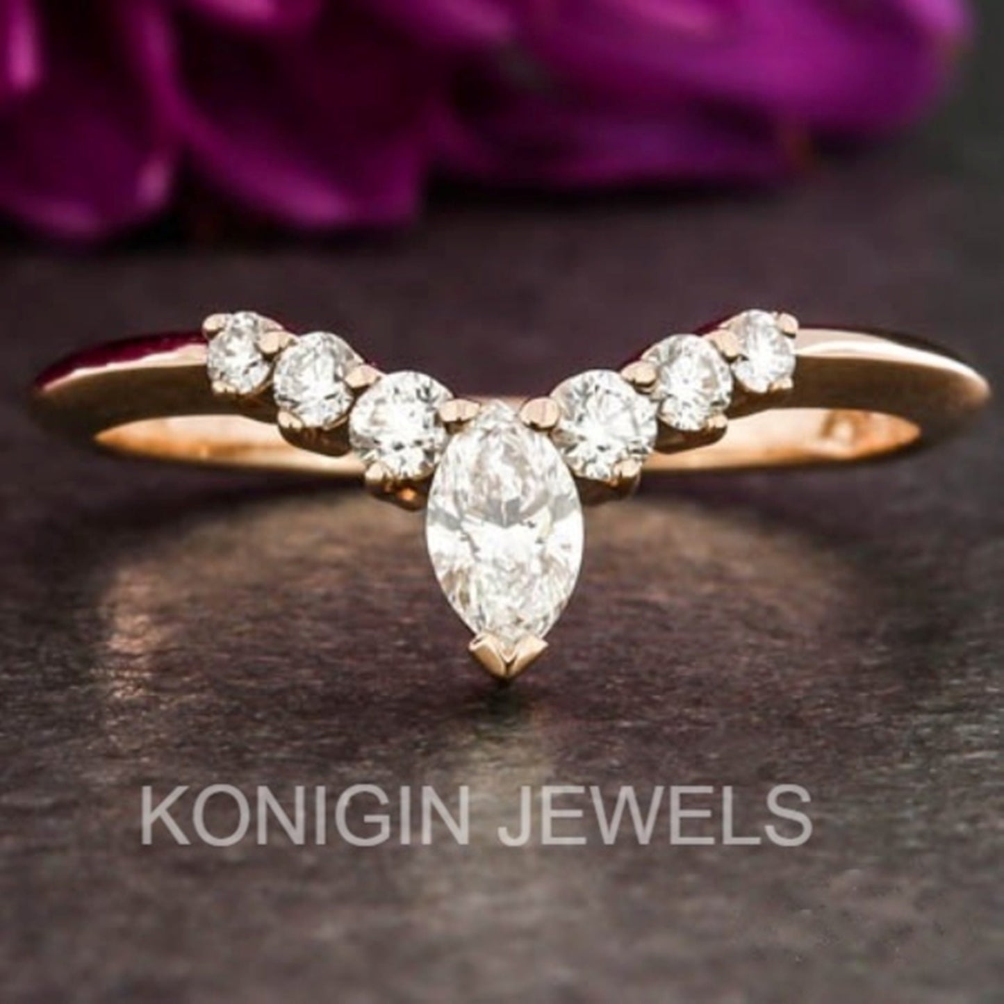 0.75CT Marquise Shape Colorless Moissanite Diamond Gold Ring For Girls