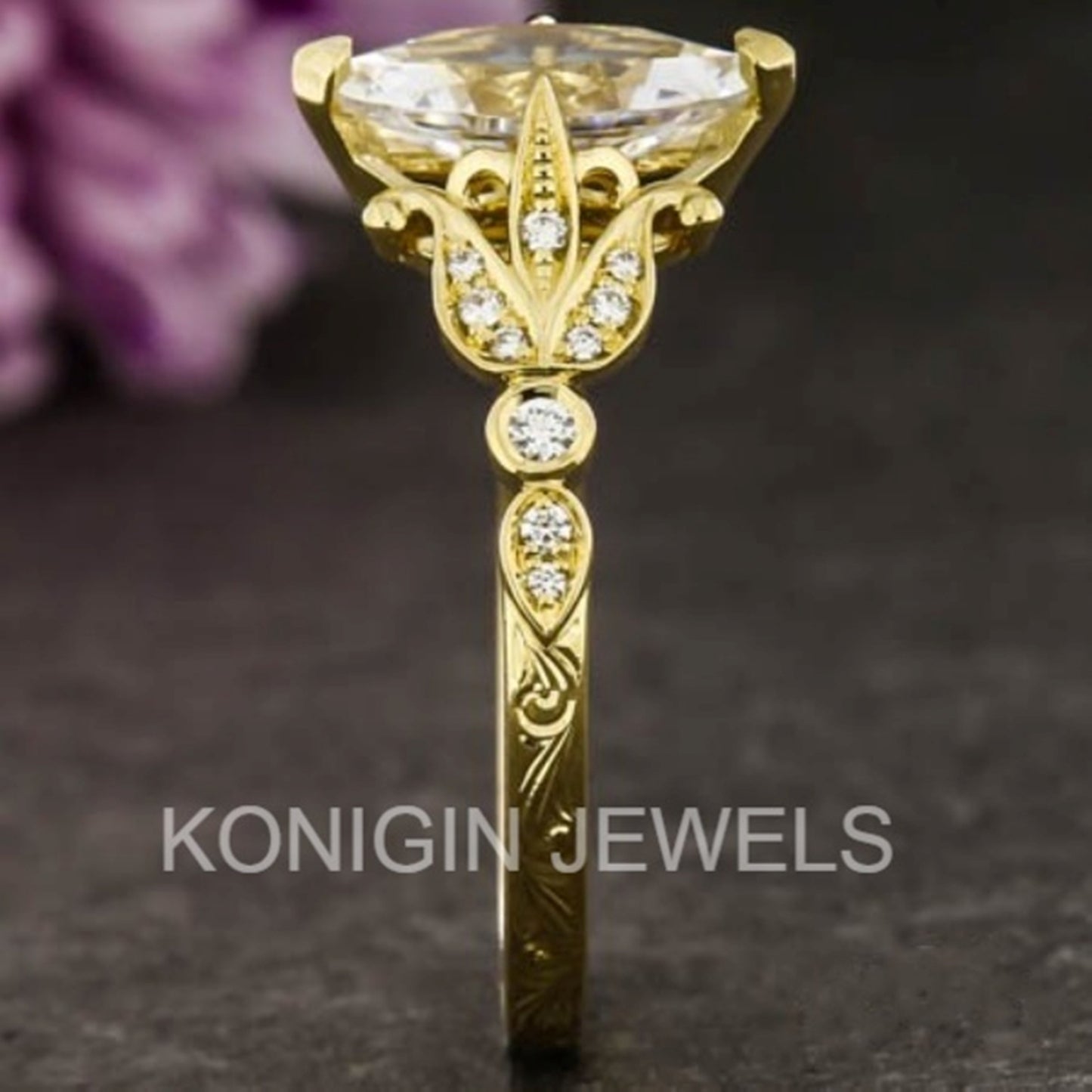 1CT Marquise Shape Colorless Moissanite Diamond Gold Ring For Women