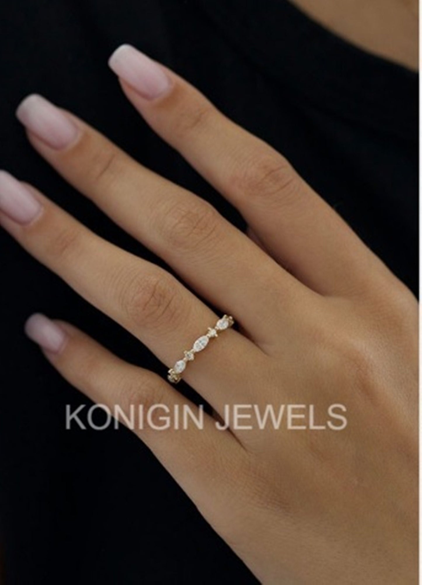 3.5mm Marquise Shape Colorless Moissanite Diamond Gold Band For Girls