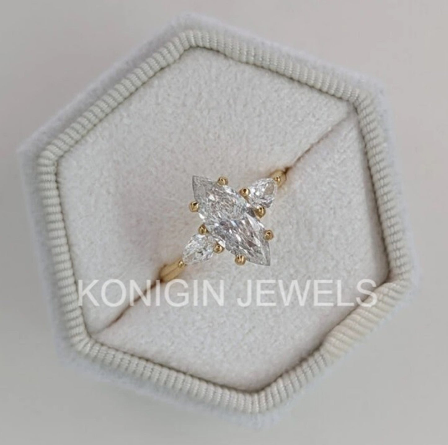 1.50CT Marquise Shape Colorless Moissanite Diamond Gold Engagement Ring