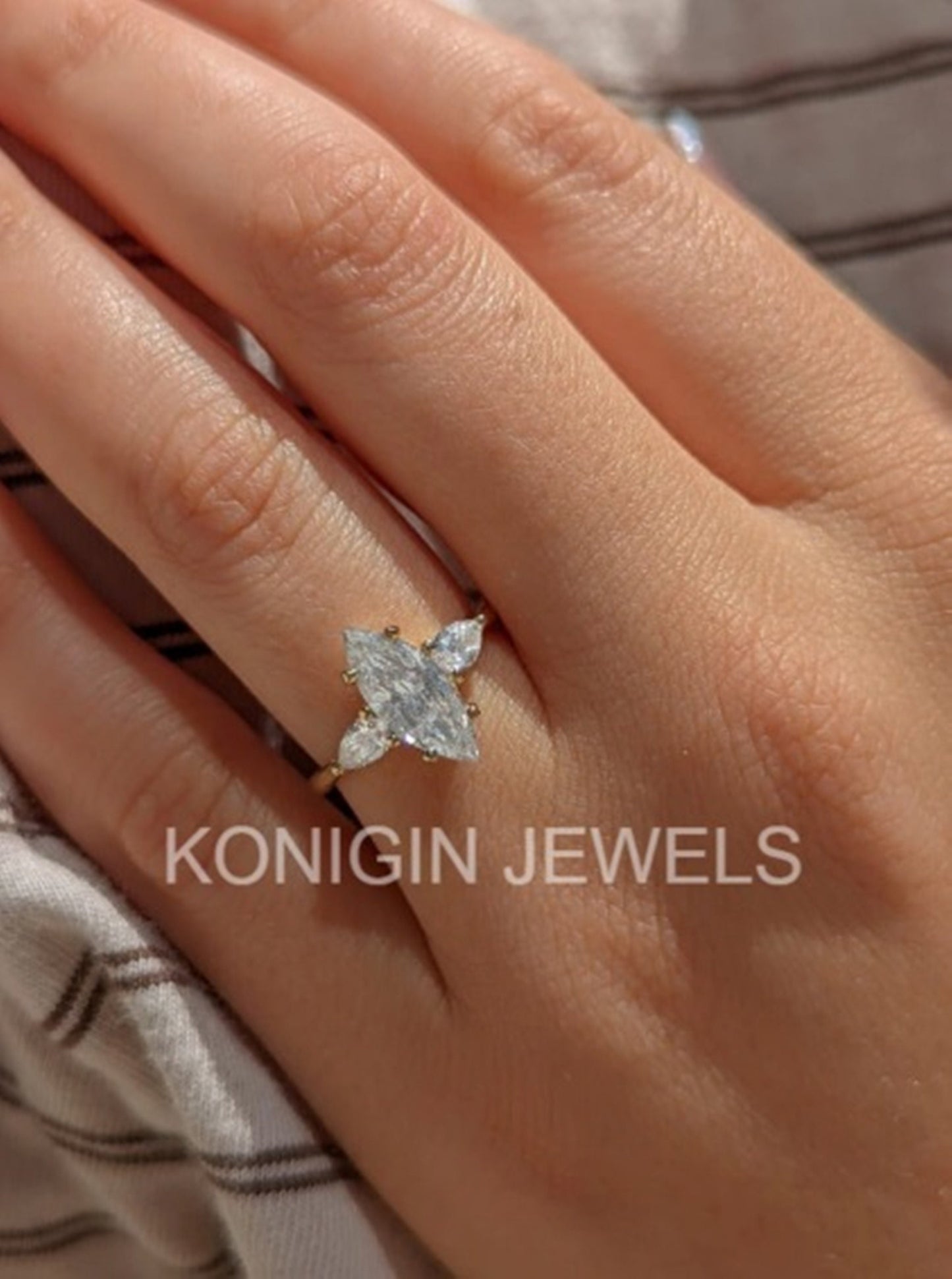 1.50CT Marquise Shape Colorless Moissanite Diamond Gold Engagement Ring