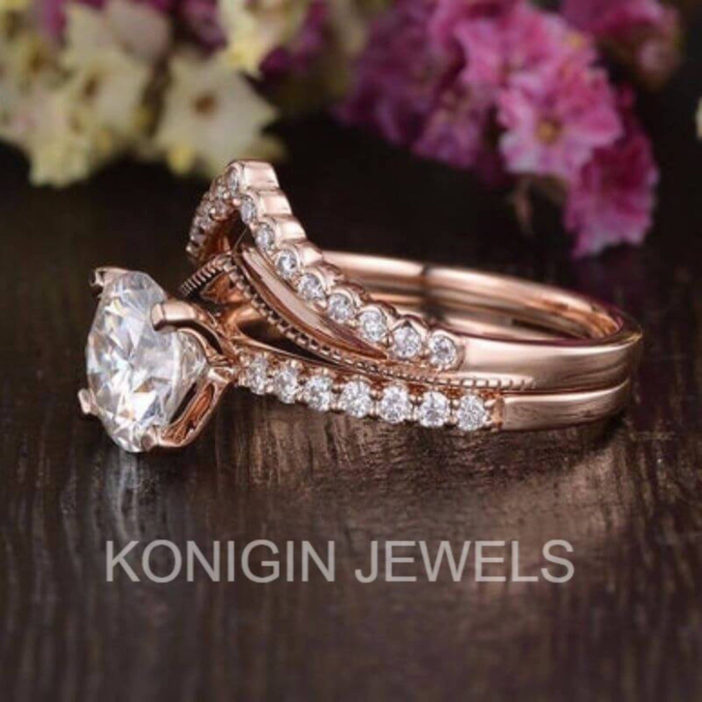 1.25CT Round Shape Colorless Moissanite Diamond Gold Bridal Ring For Women