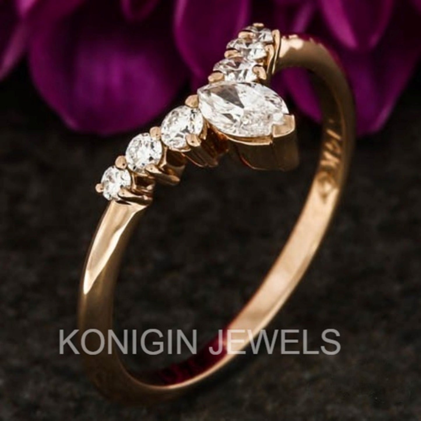 0.75CT Marquise Shape Colorless Moissanite Diamond Gold Ring For Girls