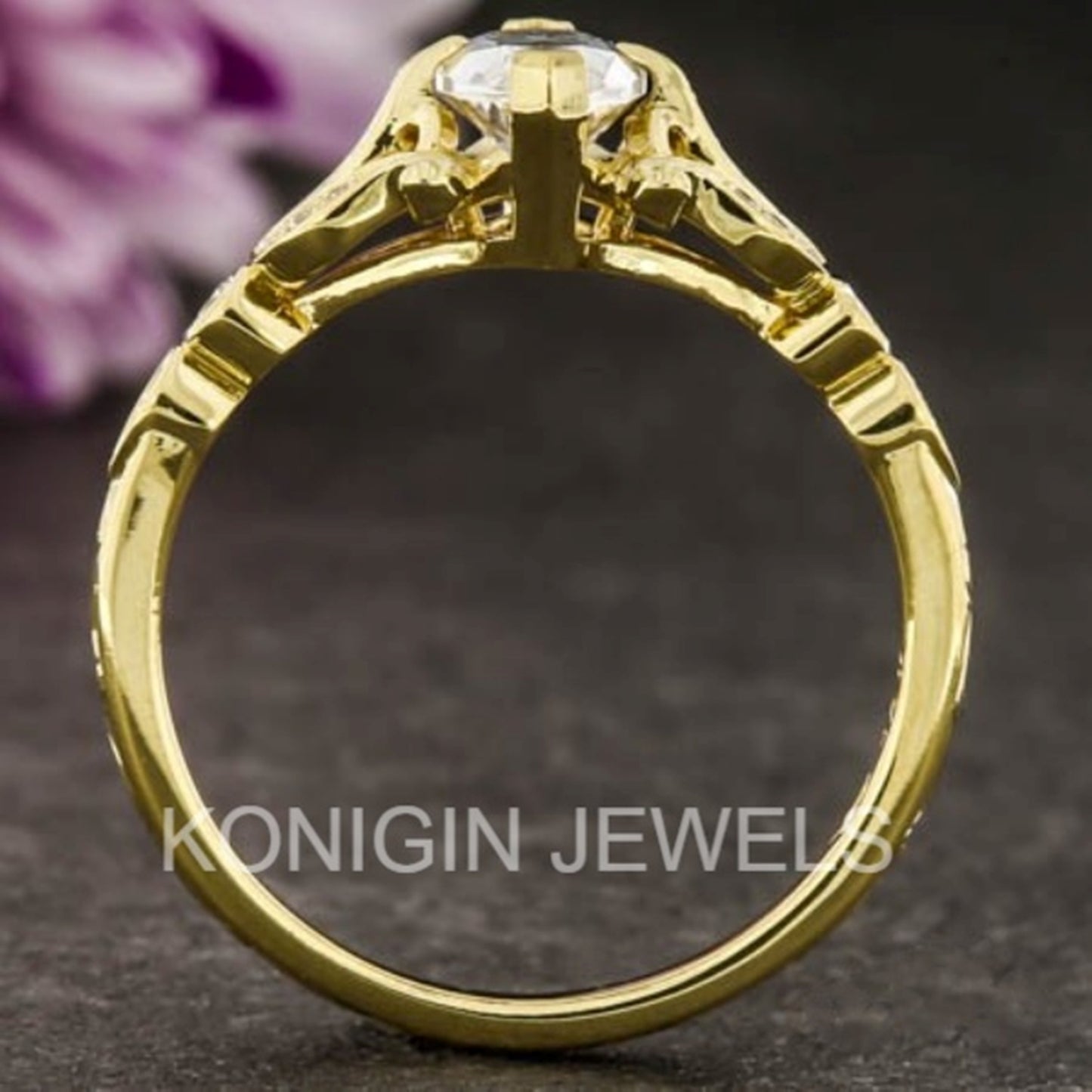 1CT Marquise Shape Colorless Moissanite Diamond Gold Ring For Women