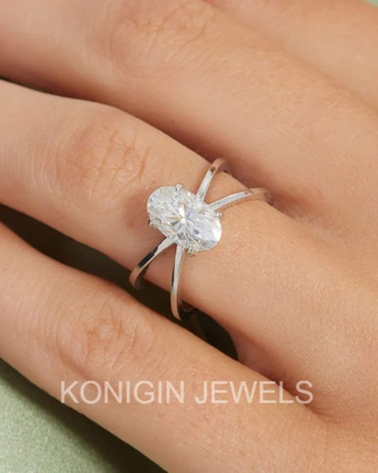 1.25CT Oval Shape Moissanite Diamond Gold Cross Ring For Women