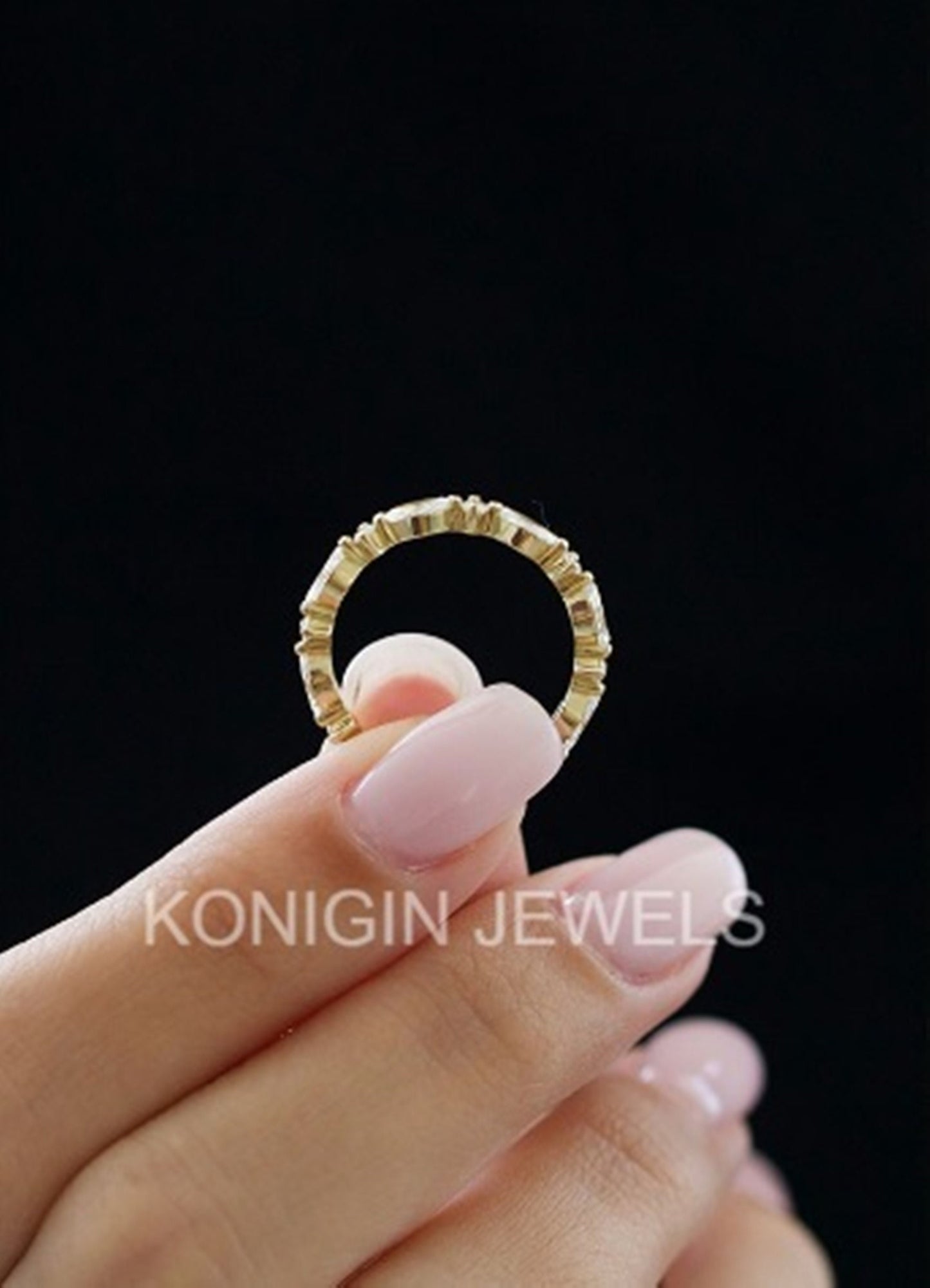 3.5mm Marquise Shape Colorless Moissanite Diamond Gold Band For Girls