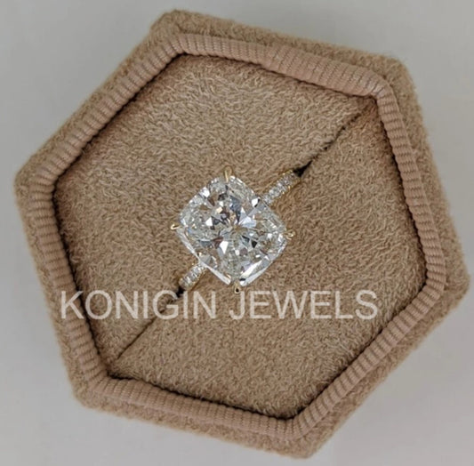 1.50CT Cushion Shape Colorless Moissanite Diamond Gold Engagement Ring