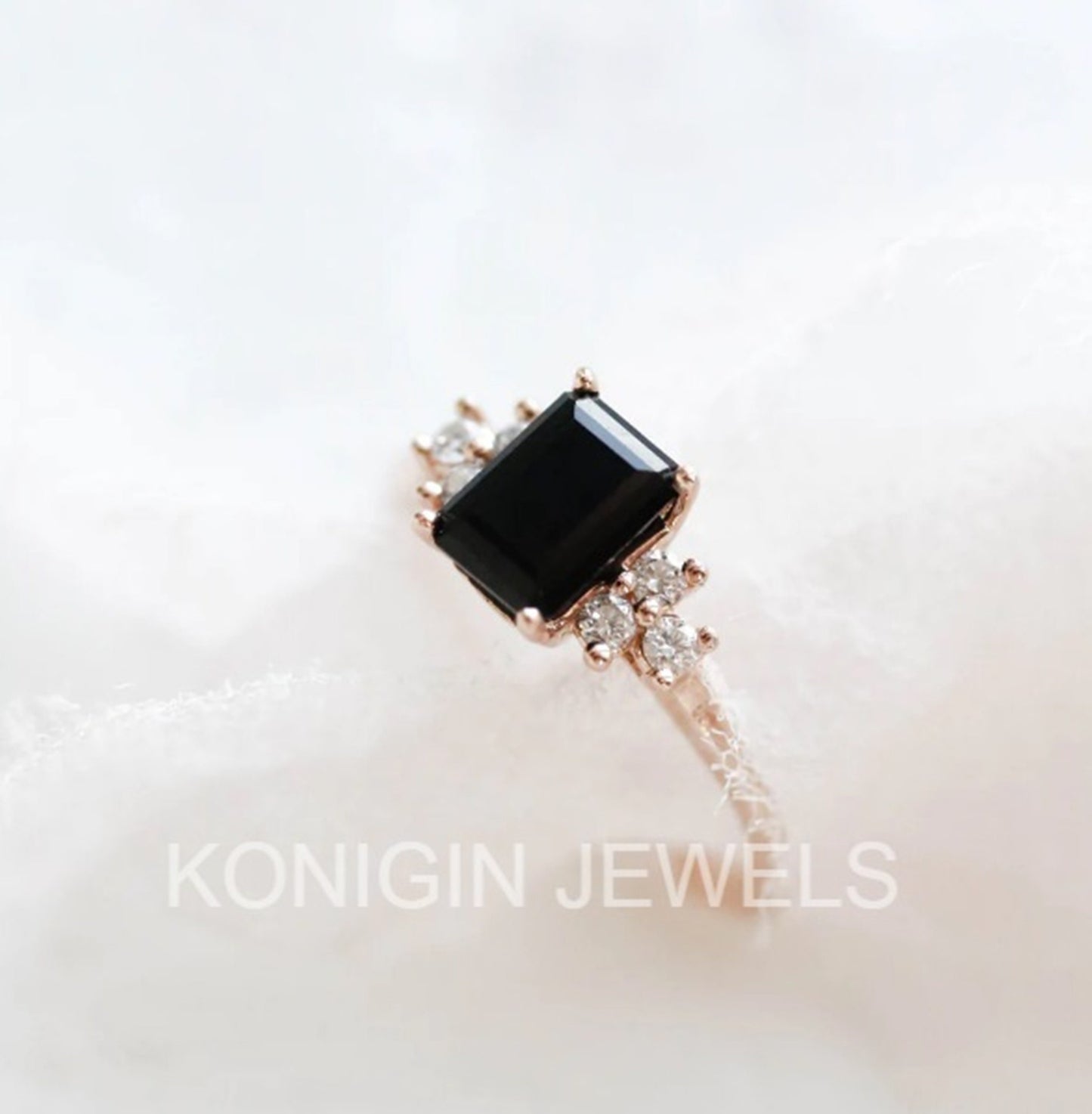 1CT Emerald Shape Black Color Moissanite Diamond Gold Ring For Women