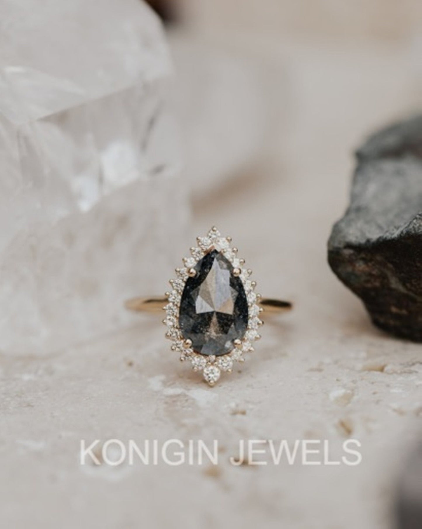 2CT Pear Shape Prong Set Black Moissanite Diamond Gold Vintage Ring For Her