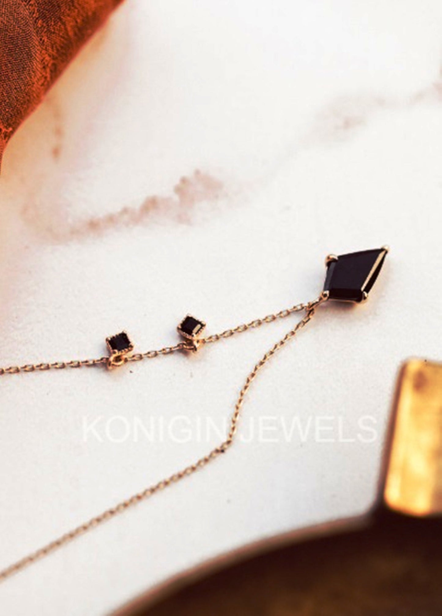 2CT Kite Shape And 1.07CT Princess Shape Black Color Moissanite Diamond Gold Necklace