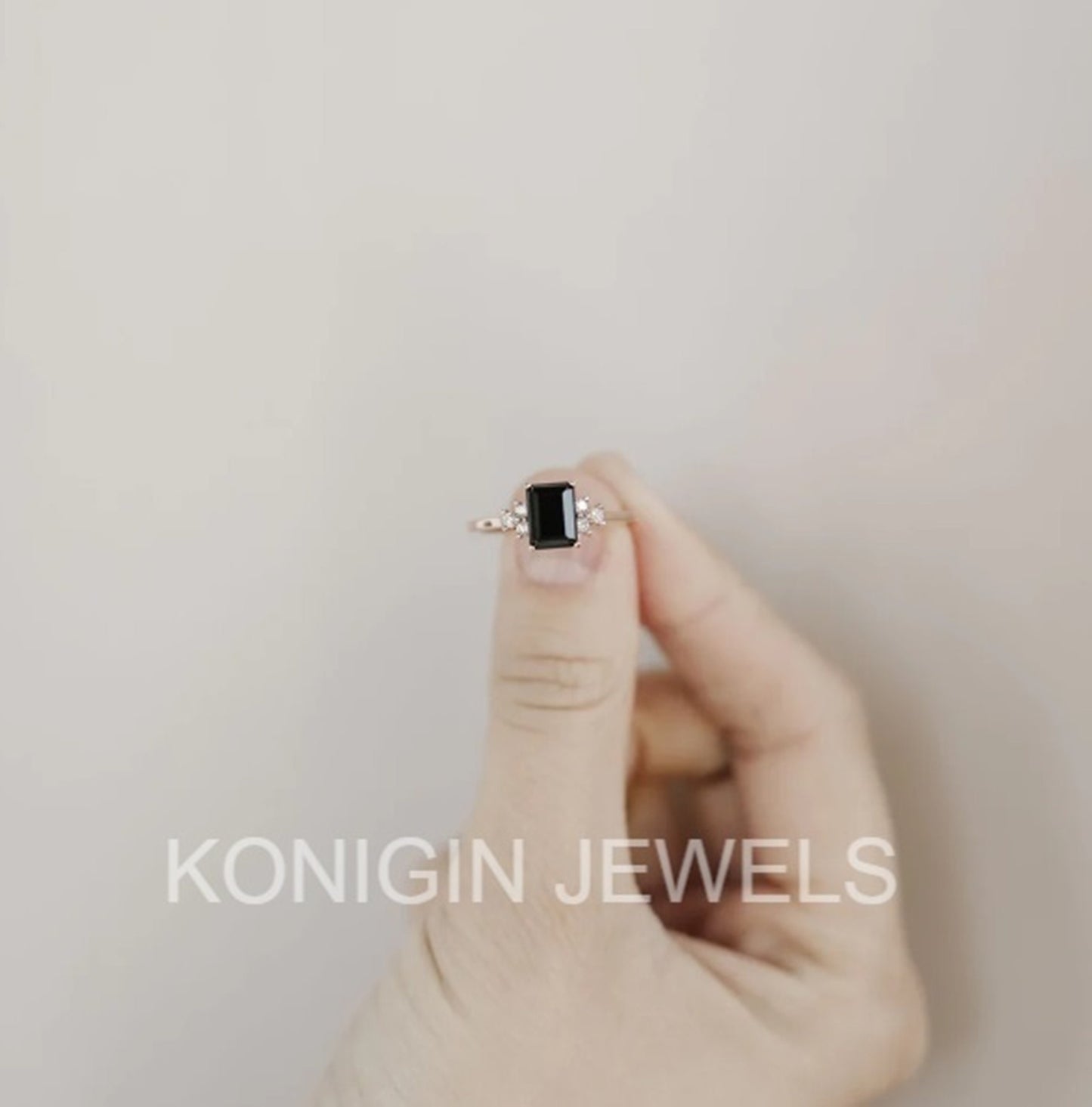 1CT Emerald Shape Black Color Moissanite Diamond Gold Ring For Women