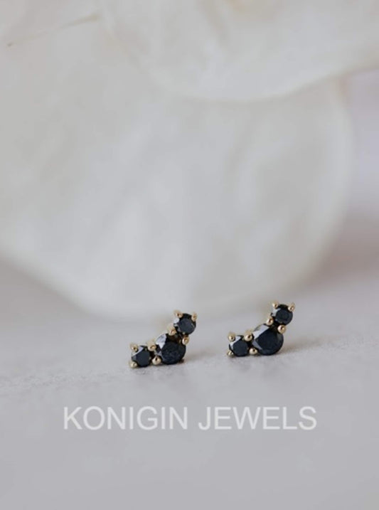 1.20CT Round Shape Black Moissanite Diamond Gold Stud Earring